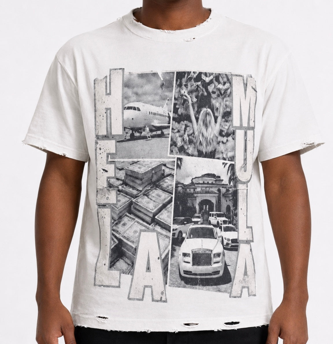 “Rich Life” Distressed Tee
