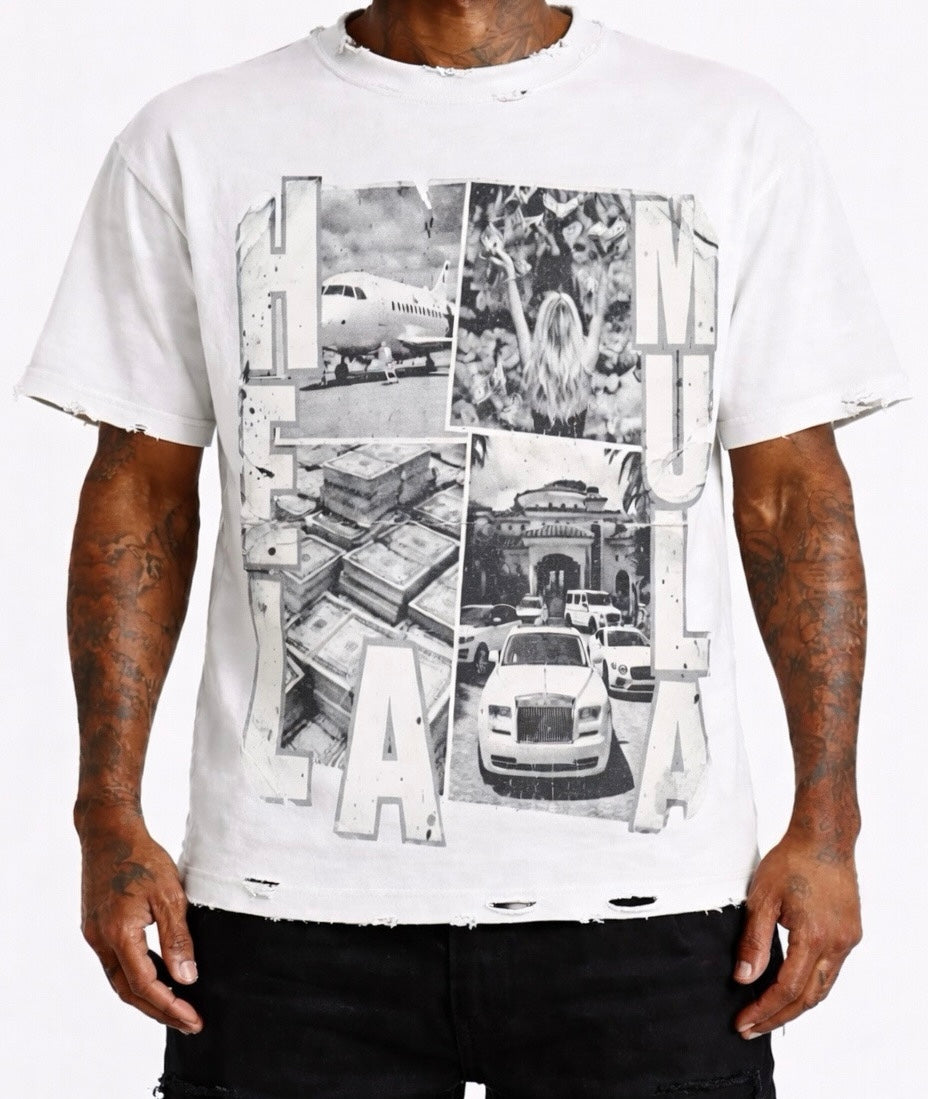 “Rich Life” Distressed Tee